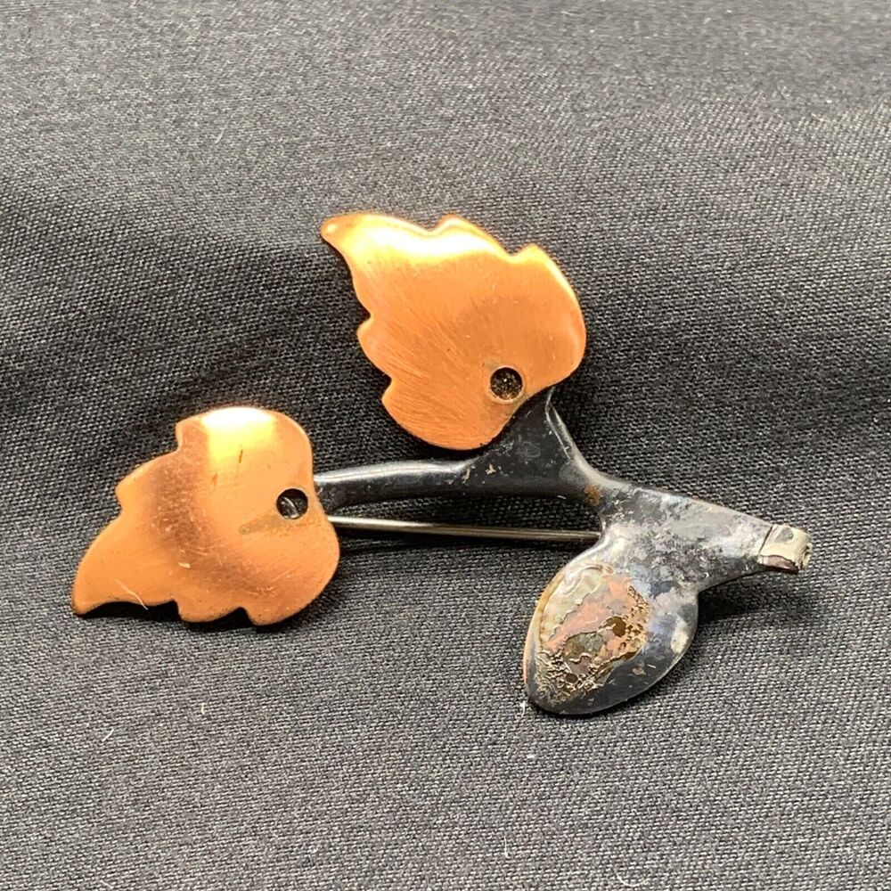 Vintage Renair Copper Brooch Pin Autumn Leaf 2 inches Non-Magnetic Missing Leaf